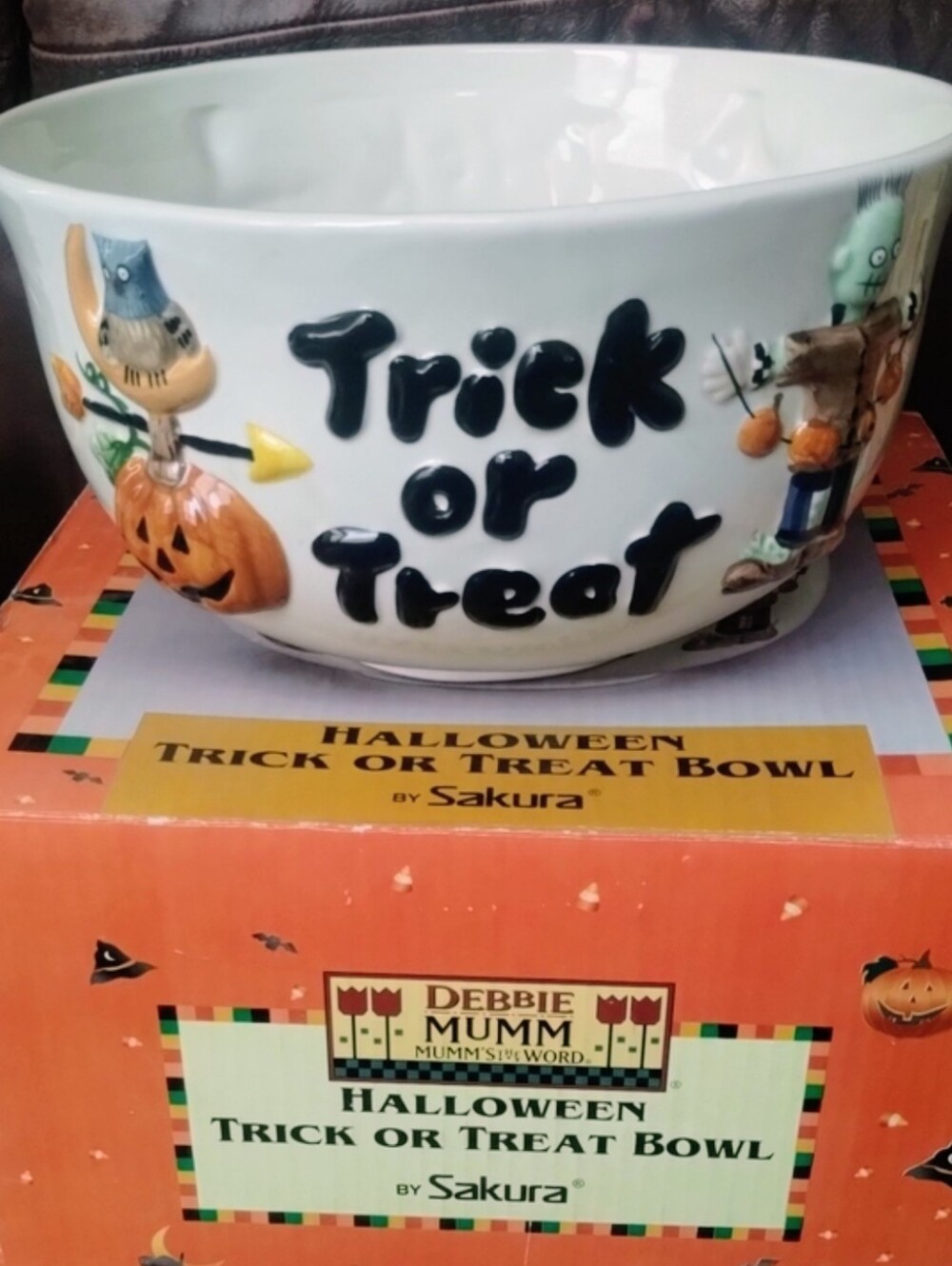 Vintage 1998 Debbie Mumm Sakura Trick Or Treat Halloween Candy Bowl With Box